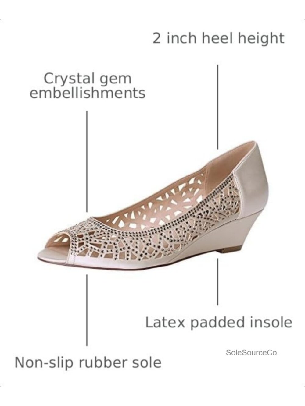 Women Peep Toe Pumps Low Heel Wedges Sparkle Rhinestone Satin Wedding Bridal - Picture 2 of 5